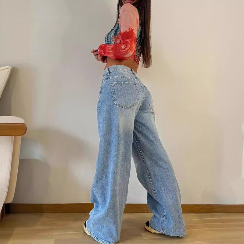New Retro Long Wide-leg Pants Spice Girl Loose Jeans Women's High-waisted Straight-leg Pants