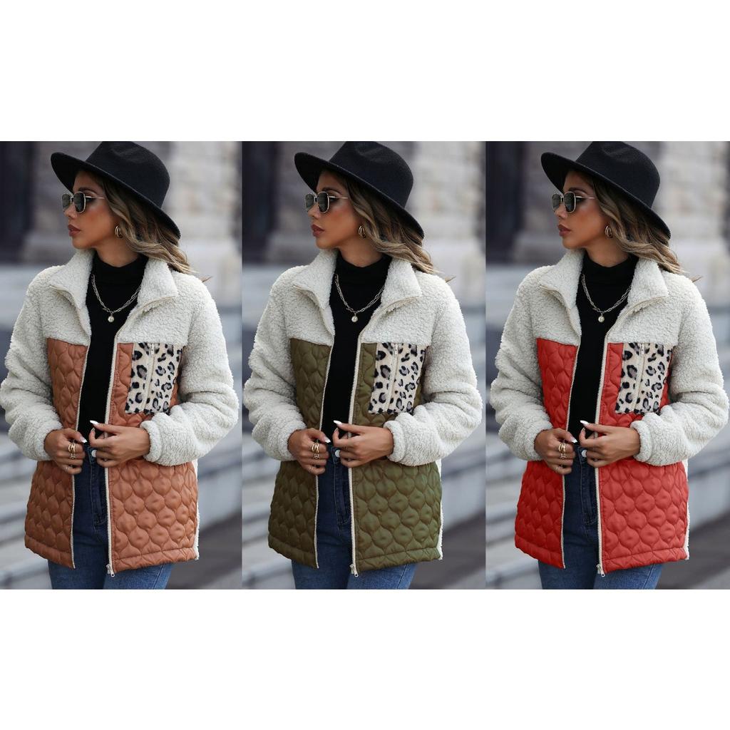 2025 Neuer Damen Casual Flauschiger Mantel Langarm Locker Rundhalsausschnitt Patchwork Reißverschluss Tierdruck Beidseitiges Fleece Oberbekleidung