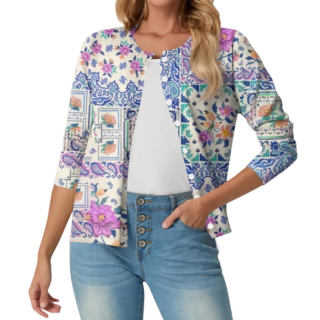 Women's Fashionable, Casual, Comfortable Floral Cardigan Jacket