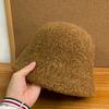High-grade wool bucket hat women's autumn and winter face small solid color bucket hat simple velvet thickened thermal basin hat
