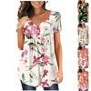 Tunica a maniche corte da donna T-shirt larghe T-shirt casual taglie forti Tunica a pieghe Bottoni T-shirt floreali estive casual per le donne