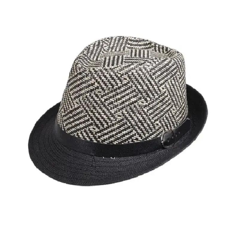 2025 New Korean Trendy Sun Hats British Top Hat Women's Men's Grometric Straw Hat Belt Jazz Hats Couple Beach Hat Fedoras Cap