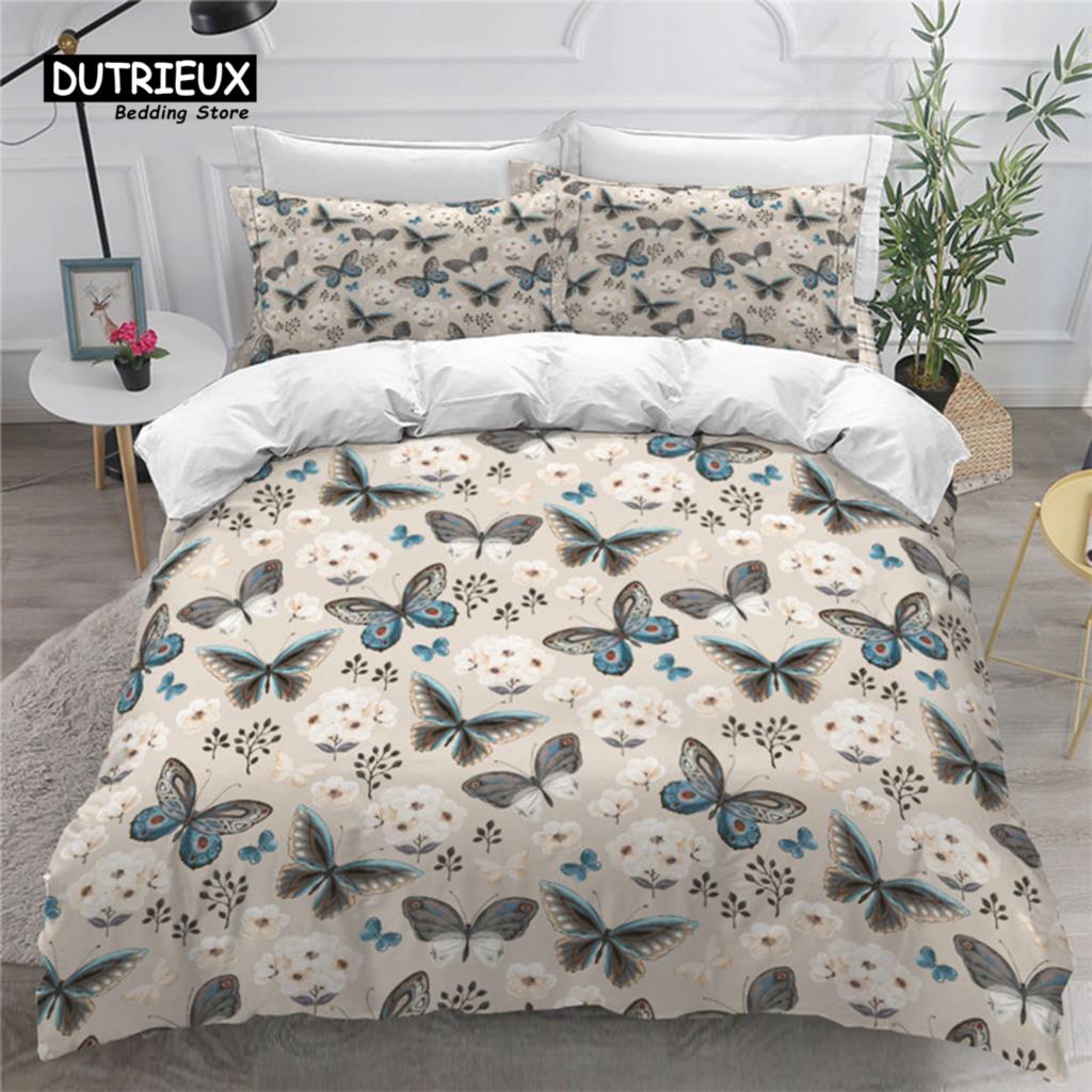 Colorful Butterfly And Floral Duvet Cover Set King Size Butterflies Theme Bedding Set For Kids Girls Comforter Cover Pillowcases
