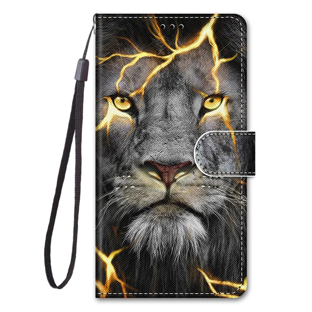 Leather Flip Phone Case For iPhone 11 XR X XS 7 8 SE 2020 SE 2022 Lion Cat Flower Painted Wallet Card Holder Back Cover