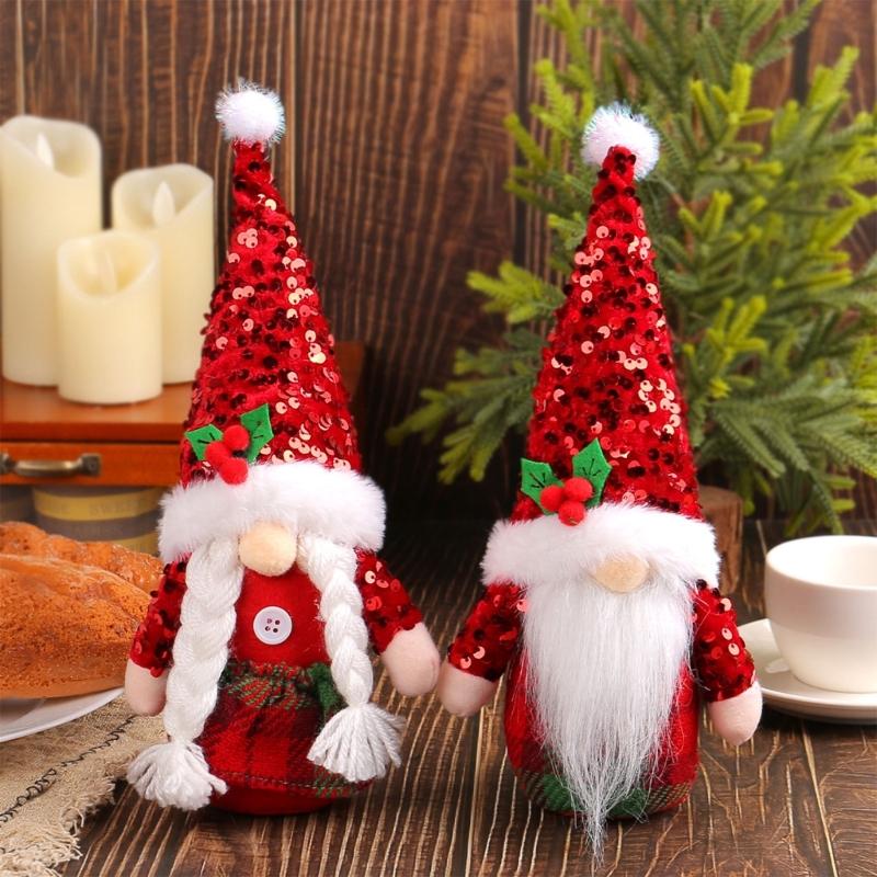 Christmas Sequins Pointed Hat Gnomes Decoration with Sand Filled Base Sparkling Sequins Hat Gnomes Tabletop Ornament