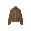 Womens Faux Suede Bomber Jacket Solid Color Casual Stand Collar Zip Up Outerwear