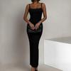 Elegant Solid Color Suspender Square Neck Dress for Women, Slim-fitting Hip-wrapped Side Split Dress, Sexy and Thin Dating Party