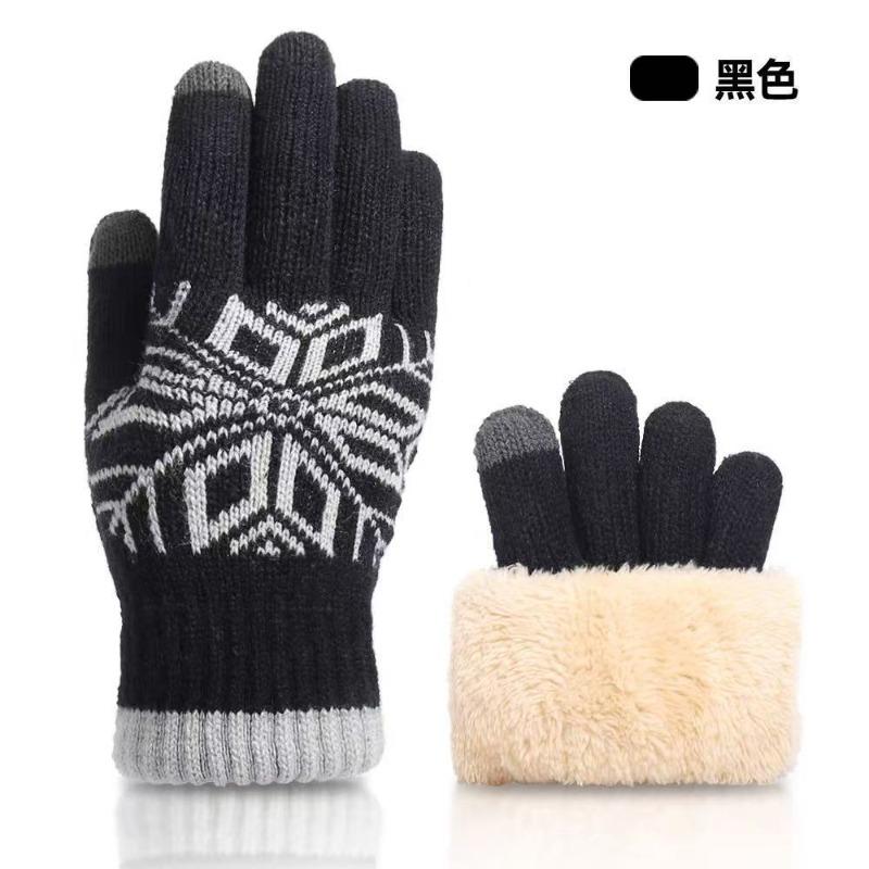 Winter Fashion Warm Men's Gloves Fleece Thickened Wool Knitted Cycling Windproof and Cold-proof Gloves