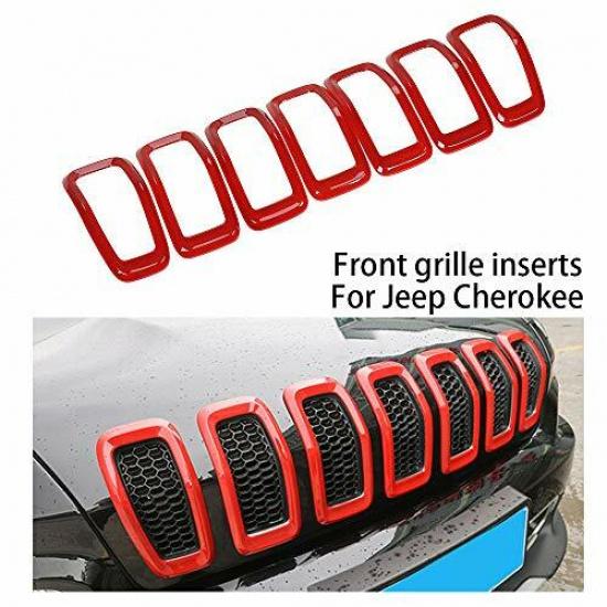 7x Front Grille erts Grille Cover Frame Trim for 2014-2018 Jeep Cherokee Red