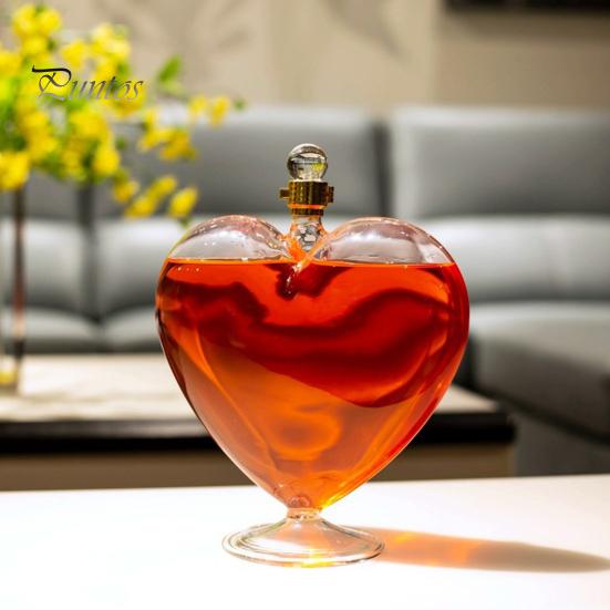 Carafe à Vin Hermétique avec Bouchon Bouchon en Forme de Cœur, Élégant Contenant de Service pour Liqueur à Texture de Cristal Carafe, Capacité 500 ml/1000 ml,