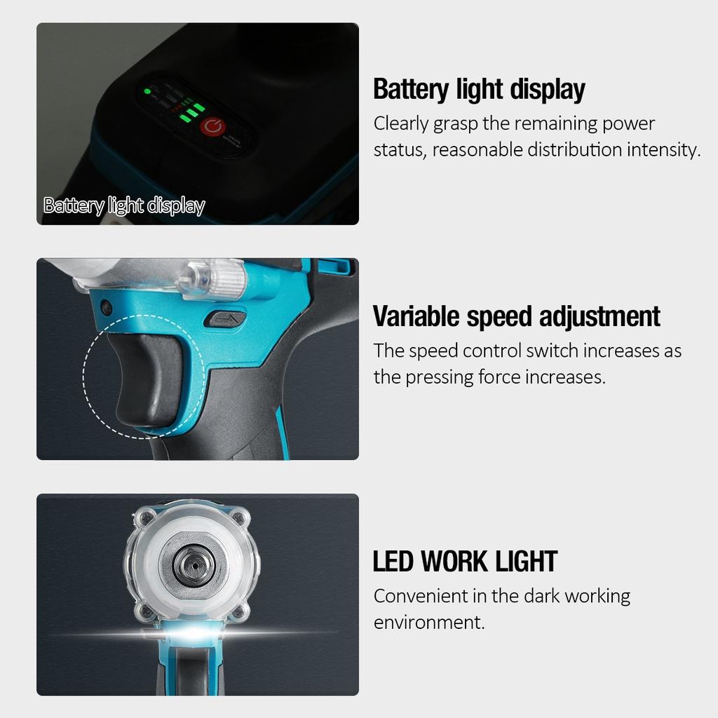 20V 520N.m 1/2 Rechargeable Socket Cordless Wrench Screwdriver Power Tools for Battery Brushless Electric Impact Wrench