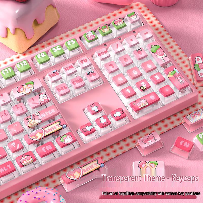 Strawberry Cream Double Skin Milk Pudding Translucent Keycaps for Mechanical Keyboard 37.5 x 15.5 x 3 cm