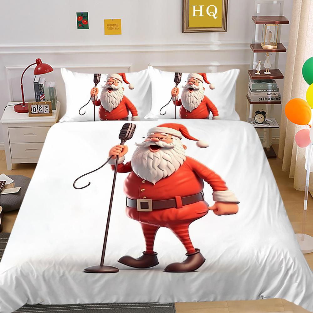 Jultomte Älg 3D-tryckt Polyester Örngott Täcke Två- eller Tredelat Set Tillgängligt