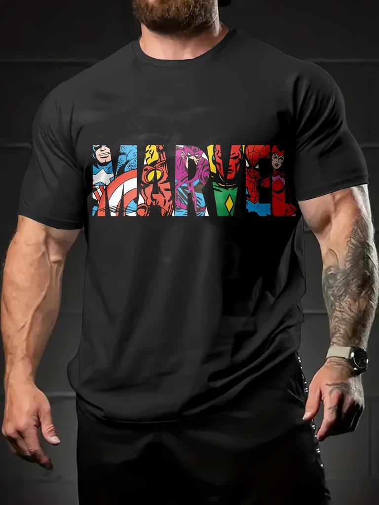 Letní bavlněné tričko Disney a Marvel s potiskem písmen Módní volné a pohodlné krátkorukávové Jednobarevné