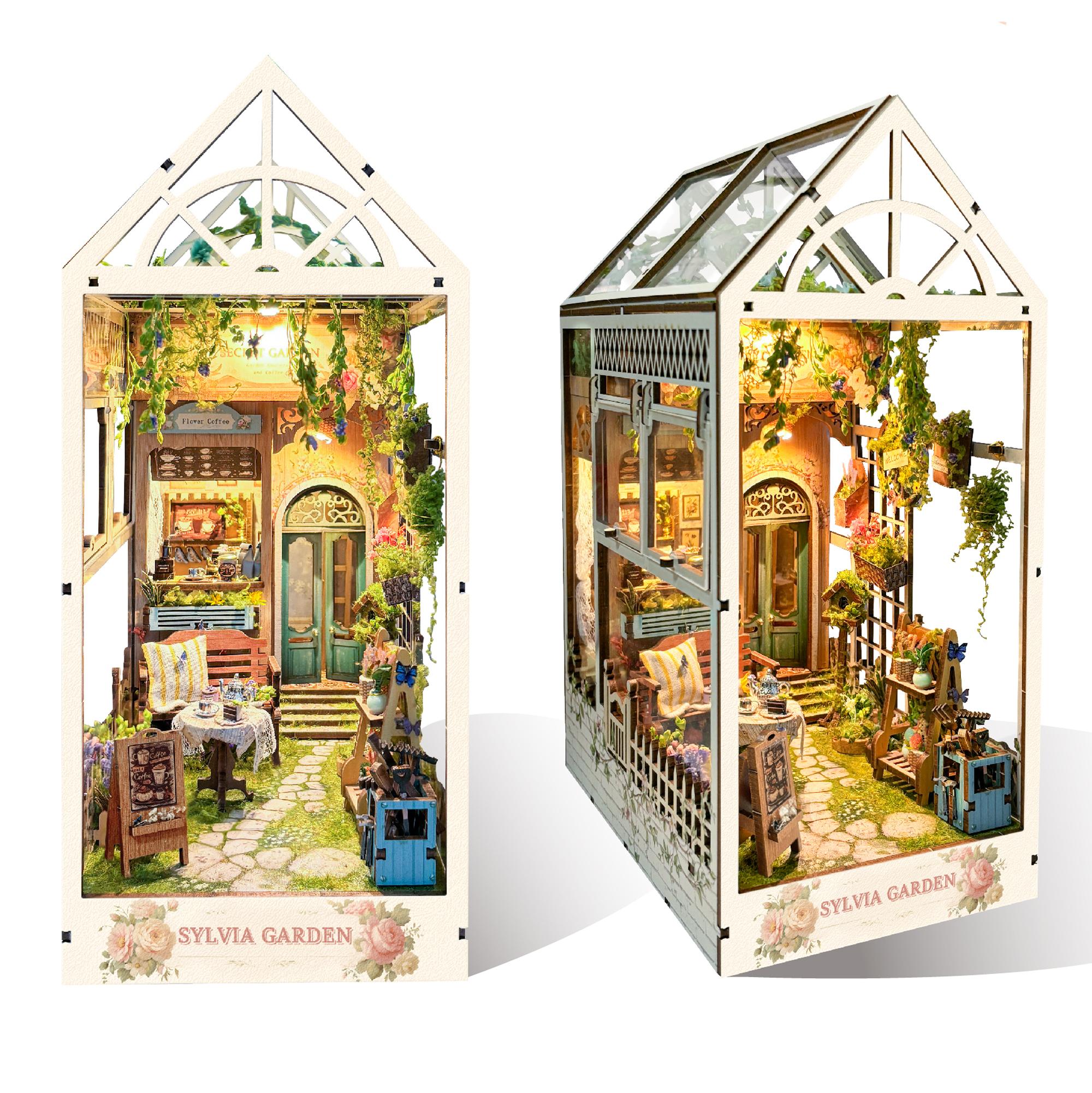 

DIY Book Nook Вставные полки Наборы Деревянный Миниатюрный Строительный Набор Sylvia Garden Bookstore Подставка для Книжной Полки Украшения Дома Подарки