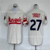 Mens Embroidered Baseball Jersey Los Angeles Angels 27 Trout Fan Shirt Cotton Sportswear Fall Winter