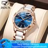 JINSHIDUN 8821 Automatische Uhren für Damen Elegantes Luxus Keramik-Stahlarmband Doppelkalender Wasserdicht Damen Mechanische Uhren