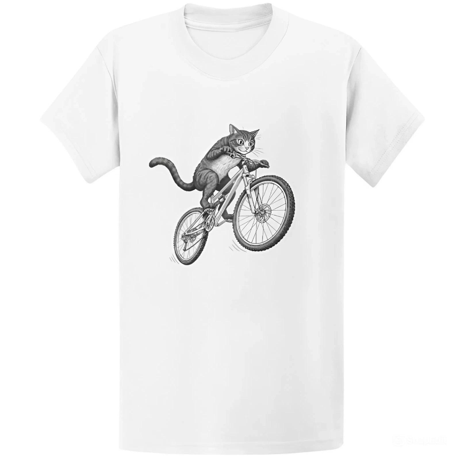 Gildan 5000 Cat Riding Bicycle T- Shirt - Funny Kitten Biker Lover Gift Tee 2XL
