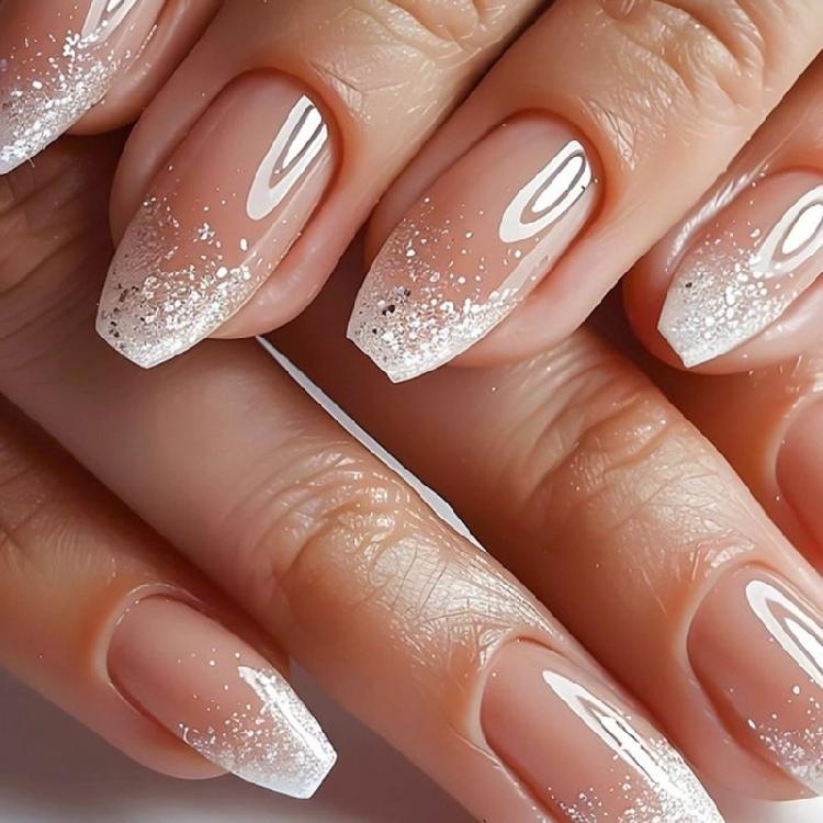 24 шт. Короткие квадратные накладные ногти Накладные ногти Искусственные ногти Ложные ногти Клеящиеся ногти Градиентные французские кончики ногтей Подарки 1