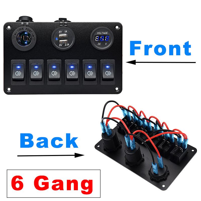 Blue LED Switch Panel 4/6/8 Gang Toggle Switch Control For Car Boat Camper Marine RV 12V Power Outlet USB Charger