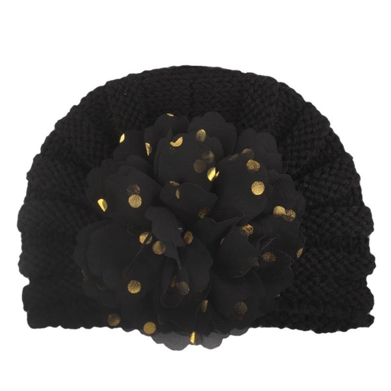 New children's knitted hat baby baby autumn and winter warm wool hat bonding hot golden flower children's hat