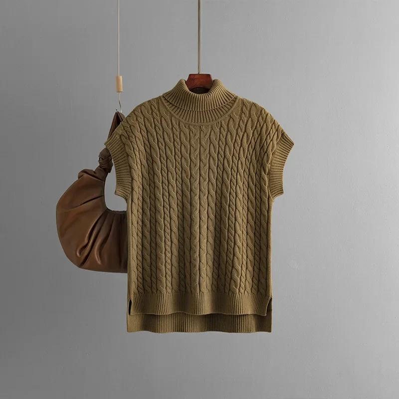Korean Fashion Women Vintage Sweater Vest Autumn Winter Solid Color Sleeveless Twist Knitted Loose Pullover Sweater for Women