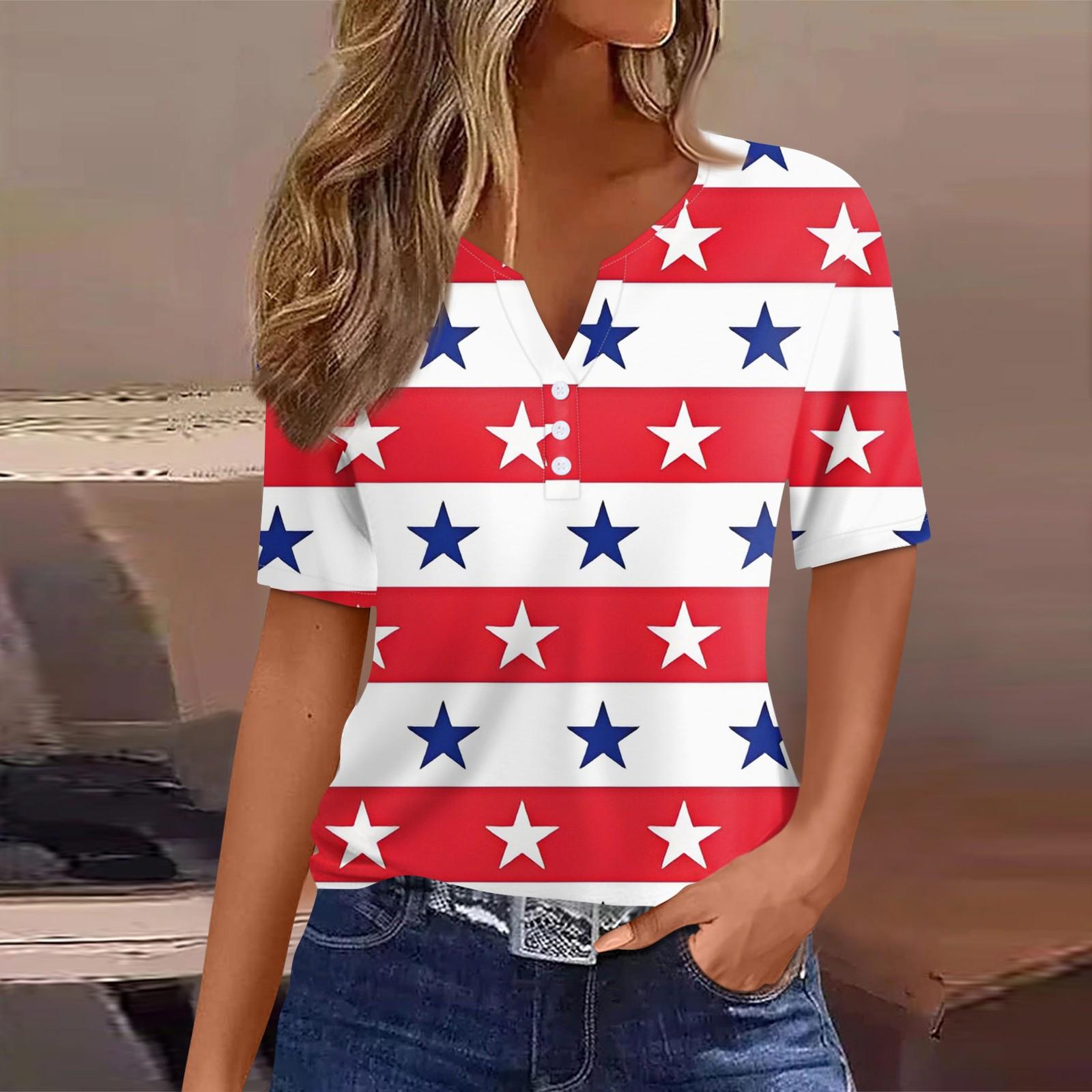 

Women s T Shirt Tee Print Button Short Sleeve Daily Weekend Fashion Basic V- Neck Regular Top S красный