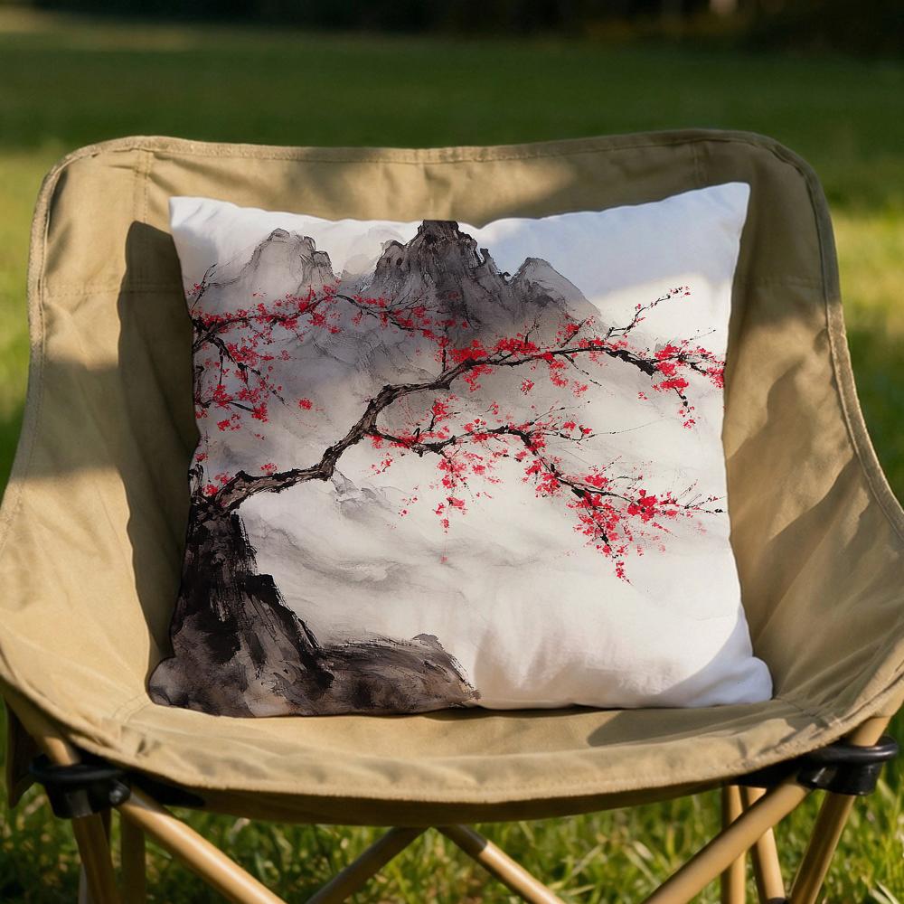 Classical Ink Landscape Cushion Cover Soft Reversible Durable Pillow Cover MultiScene Use for Home Car Daily Comfort