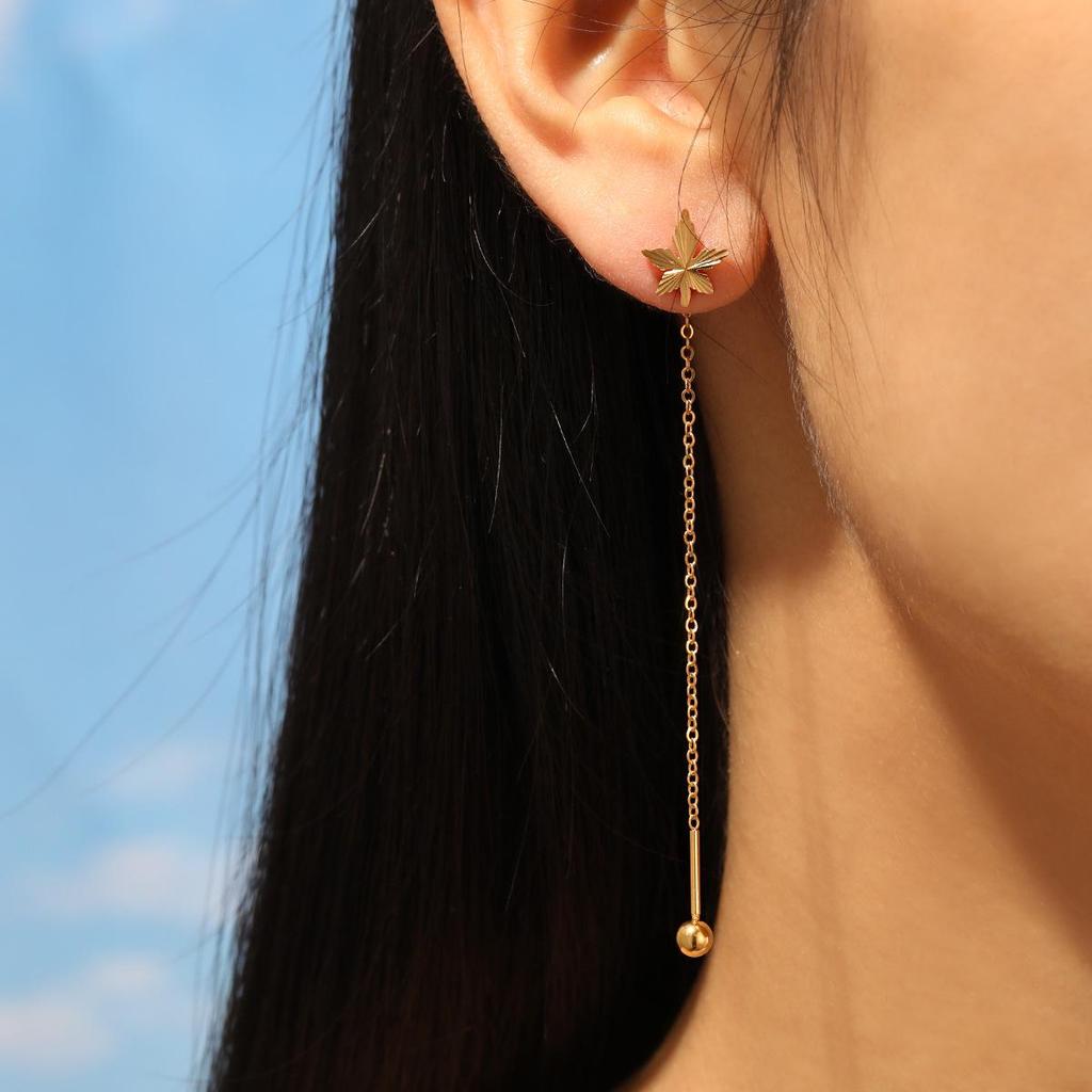 Korean Bow Earrings: Stylish Gold-Plated Titanium Steel with Floral Design