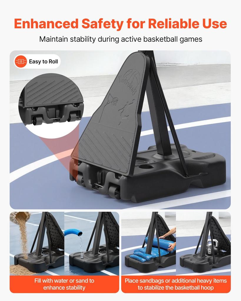 Tragbarer Basketballständer, Höhenverstellung von 2,3 bis 3,05 m Basketballkorb & Korb, Basketballkorb Outdoor mit 1371,6 mm PC-Rückwand für Kinder, Erwachsene