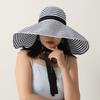 with Windproof Strap Women Striped Fisherman Hat Solid Color Wide Brim Sunshade Hat Sun Protection Foldable Sunscreen Visor Cap