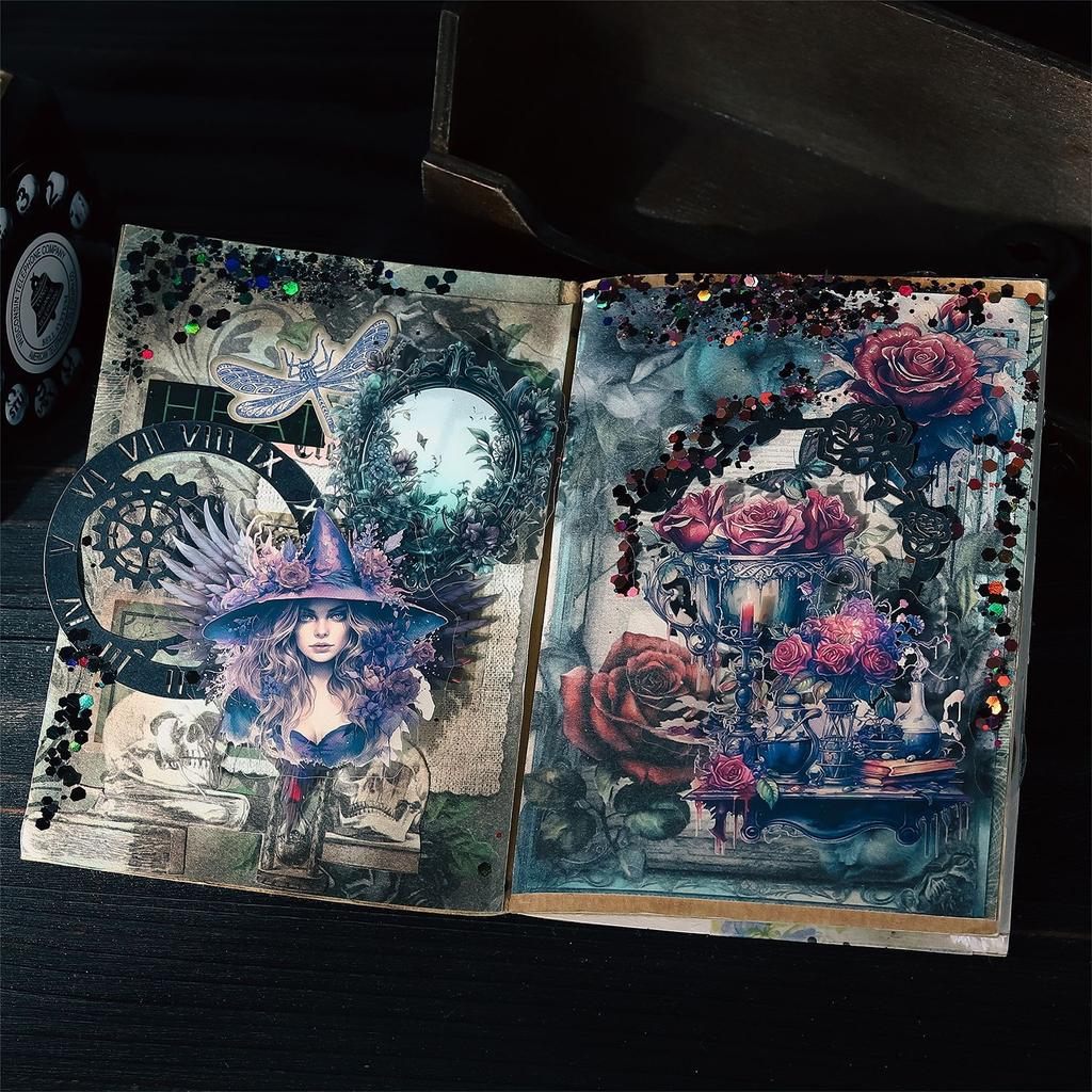 Retro Gothic Style PET Stickers Collage Clipbook Diary Scrapbook Decoration Materials Mysterious Magic Box Series Pasters 20 Pcs/ Pack
