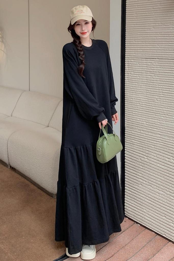 Chubikime Long Loose Long Crew Solid Plus Flared Women's Dress, Fit, Sleeves, Neck, Color, Sizes, Figure-Flattering, Slimming, Stylish, Dress, Casual,