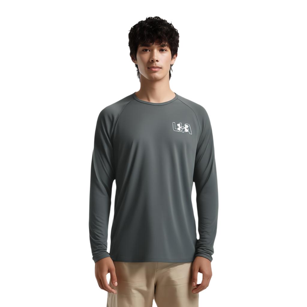 Under Armour Velocity Casual Breathable Training Long Sleeve Raglan T-Shirt Men Tops Gray 1366783-012