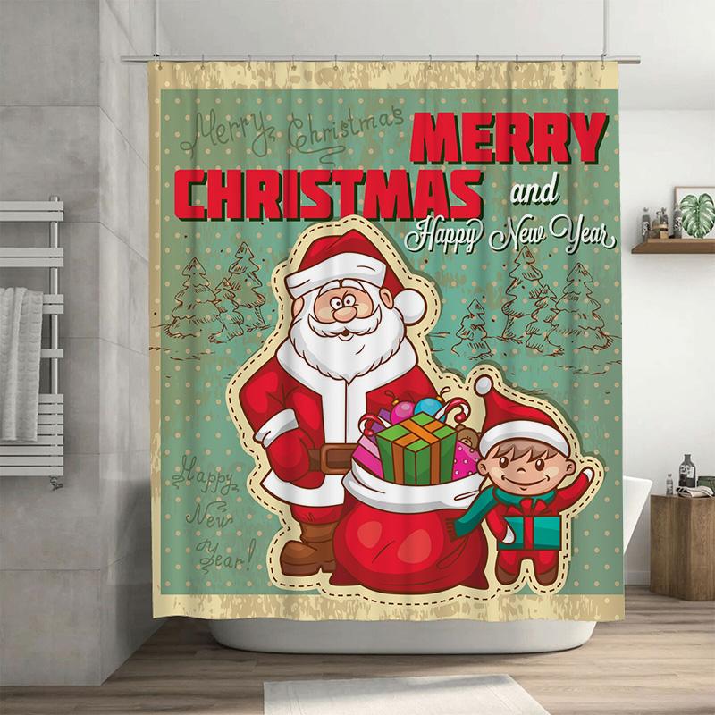

Tu Christmas Santa Claus Bath Curtain Festive Holiday Shower Curtain Set Waterproof Xmas Decor Home Bathroom Decor Gift W60H190(CM)-1 Pcs