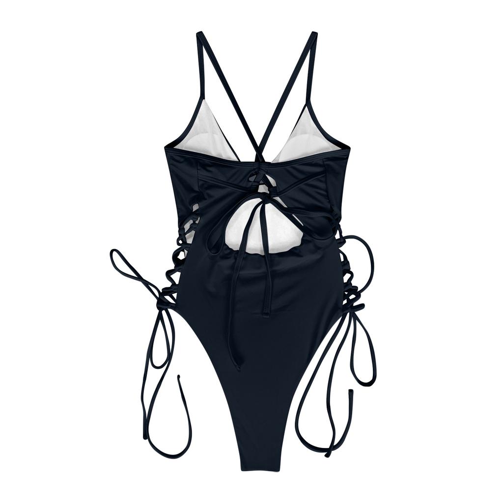 Women's One Piece Swimsuit Solid Color Beachwear Lace Up Side Design Adjustable Straps Padded Cups Swimwear