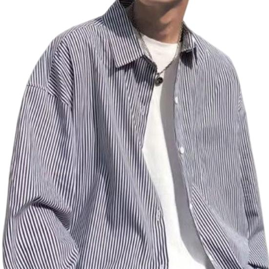Klopa Nášivka s dlouhým rukávem Kapsa Jednořadá Pánská košile Podzimní Volný střih Pruhovaný potisk Košile Kabát