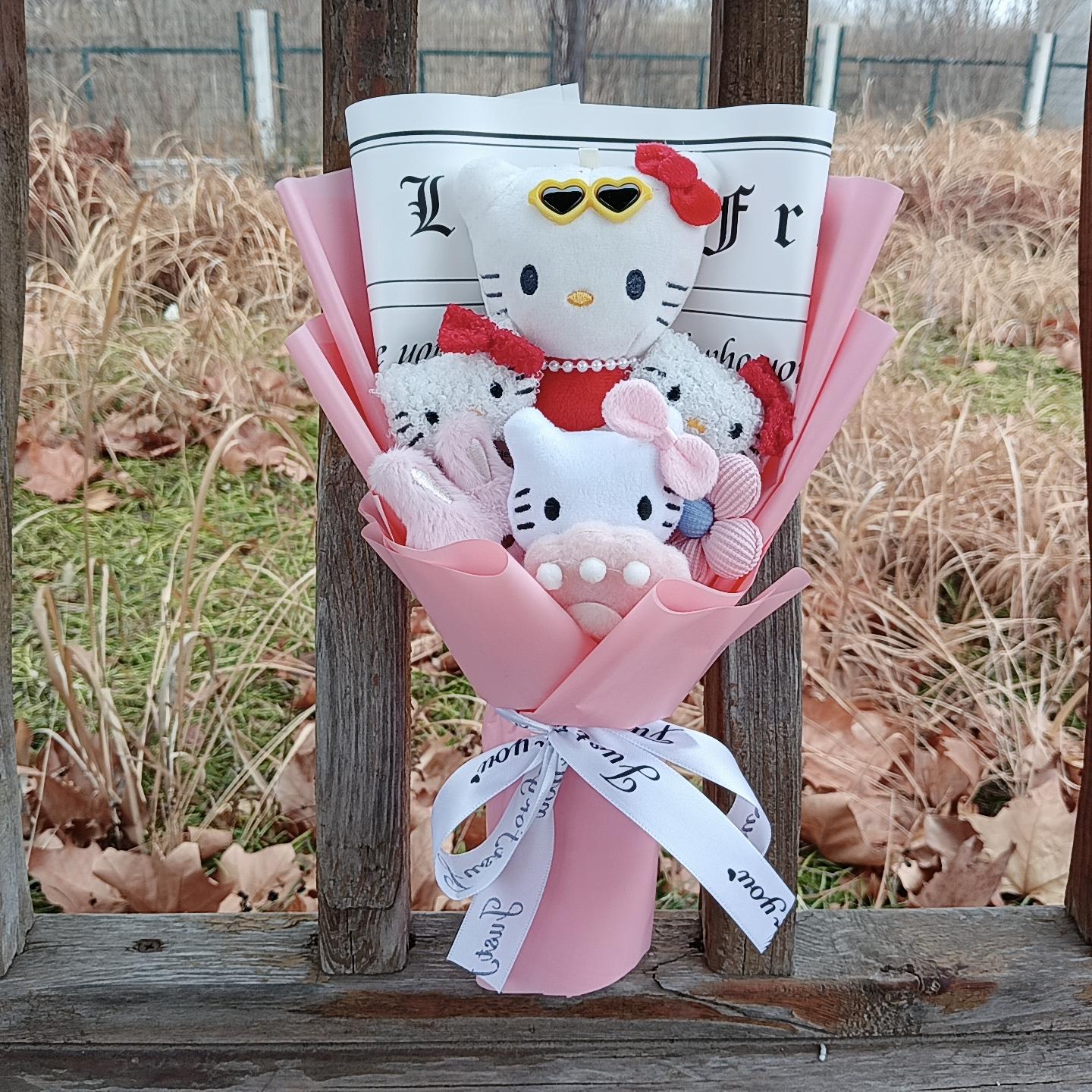 

Hello Kitty Plush Bouquet with Rose Kawaii Anime Fluffy Stuffed Plush Doll Christmas Valentine s Day Holiday Birthday Gift