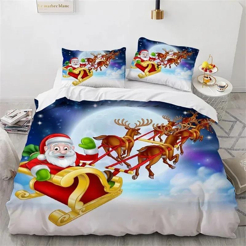 3D Christmas Duvet Cover Microfiber Santa Claus Comforter Cover Cartoon Bedding Set Twin King Quilt Cover With Pillowcases