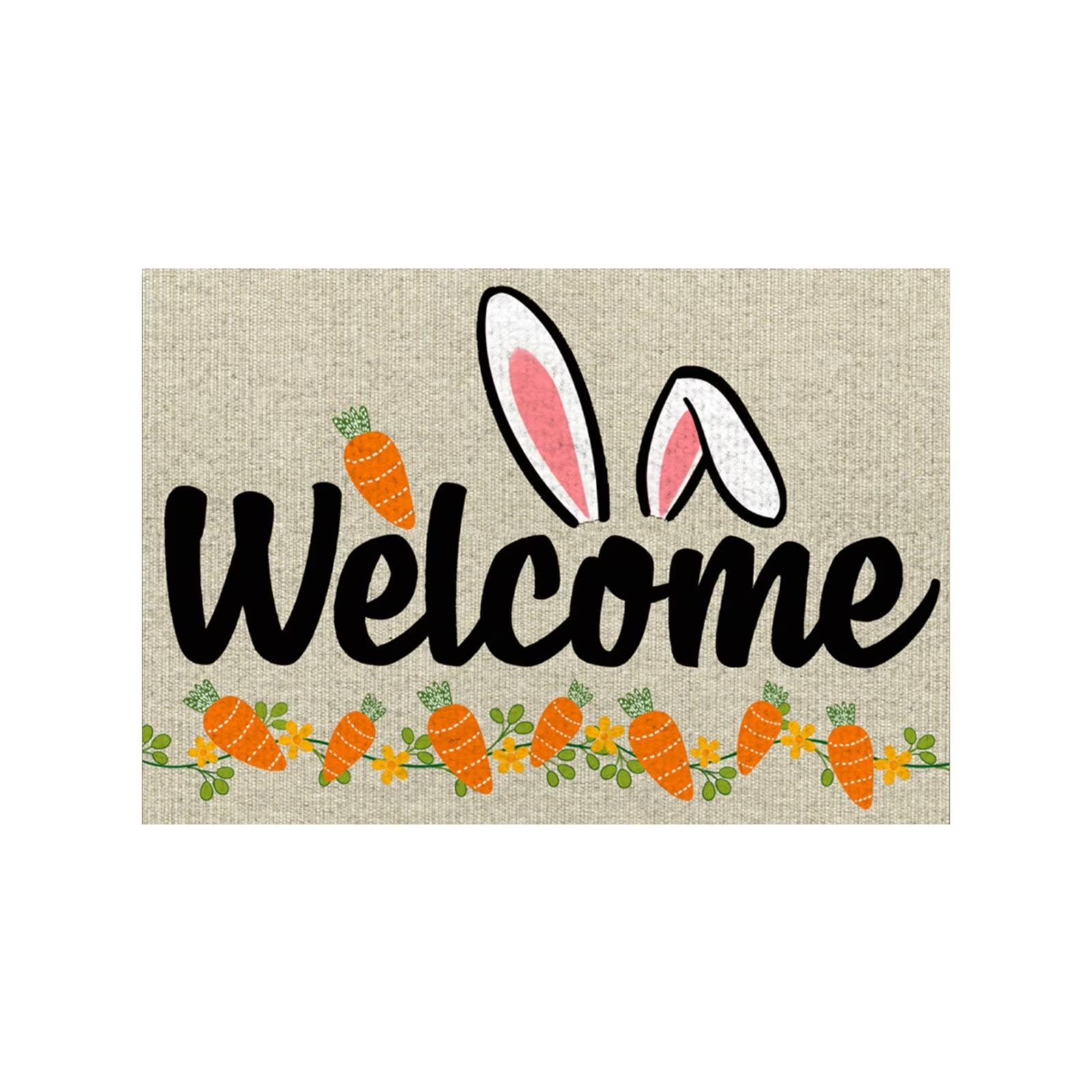 

Happy Easter Doormat Outdoor Natural Rabbits Welcome Non- Front Mat Decorative Rugs For Indoor Home Farmhouses Entrance Porch Easter Day Party Decor One Size