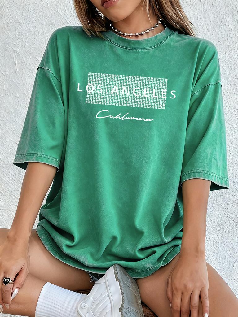 Los Angeles California Usa Prints Washed TShirts Womens Cotton Oversized T Shirt Summer Short Sleeve Tops Street ONeck Clothes