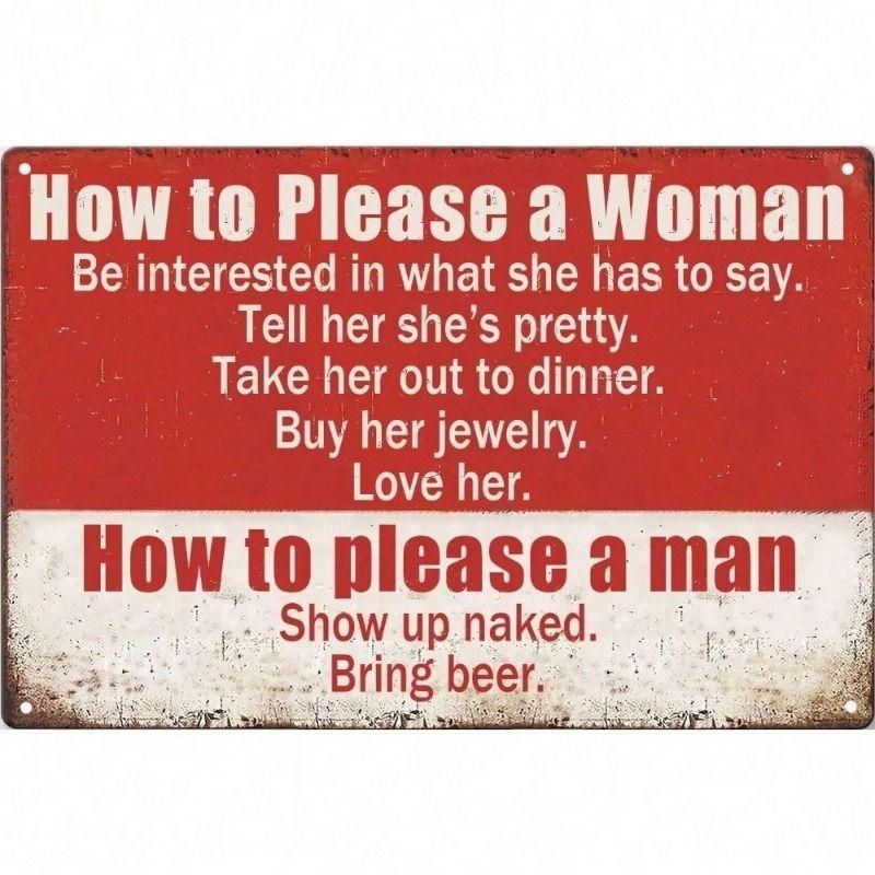 

Funny Vintage Double Sided Sign How to Please a Woman Man, Metal Poster for Bar Wall Decor