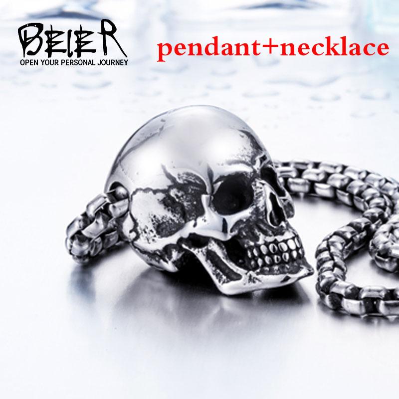 Beier Neuer Laden 316L Edelstahl Anhänger Halskette Neuankömmling Super Punk Totenkopf Biker Anhänger Modeschmuck LLBP8-216PD