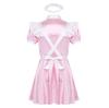 Men's Frilly Satin Flutter Sissy French Maid Dress Costume Crossdress Nightwear Pajamas