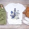 Casual Flower Graphics Women's T-Shirt 90S Summer Blouse Short Sleeves Tees Loose White O-Neck Shirts Female Tops Kpop Clothing