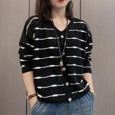Women's  Long Sleeve Knitted Top Women's Spring Thin Loose Sweater Mid-sleeve Summer Bottoming Shirt