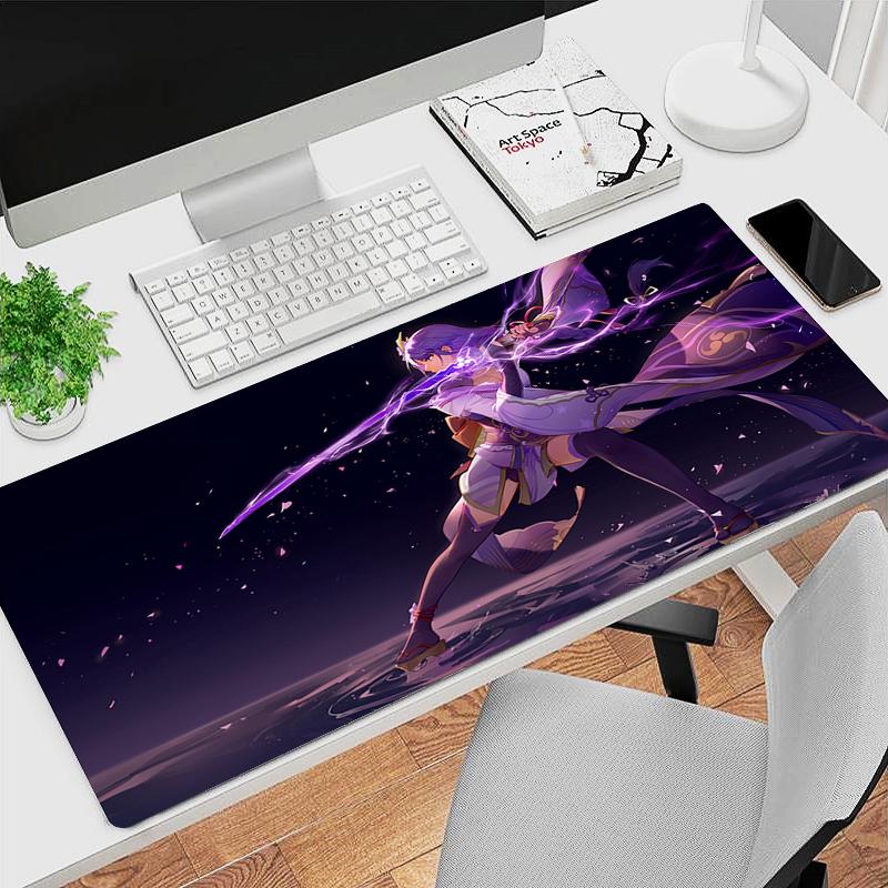 Gaming Mouse Pad Antislip Stitched Edges Purple Anime Girl Artwork Print Keyboard Pad for Gamer Home Office Desk Mat