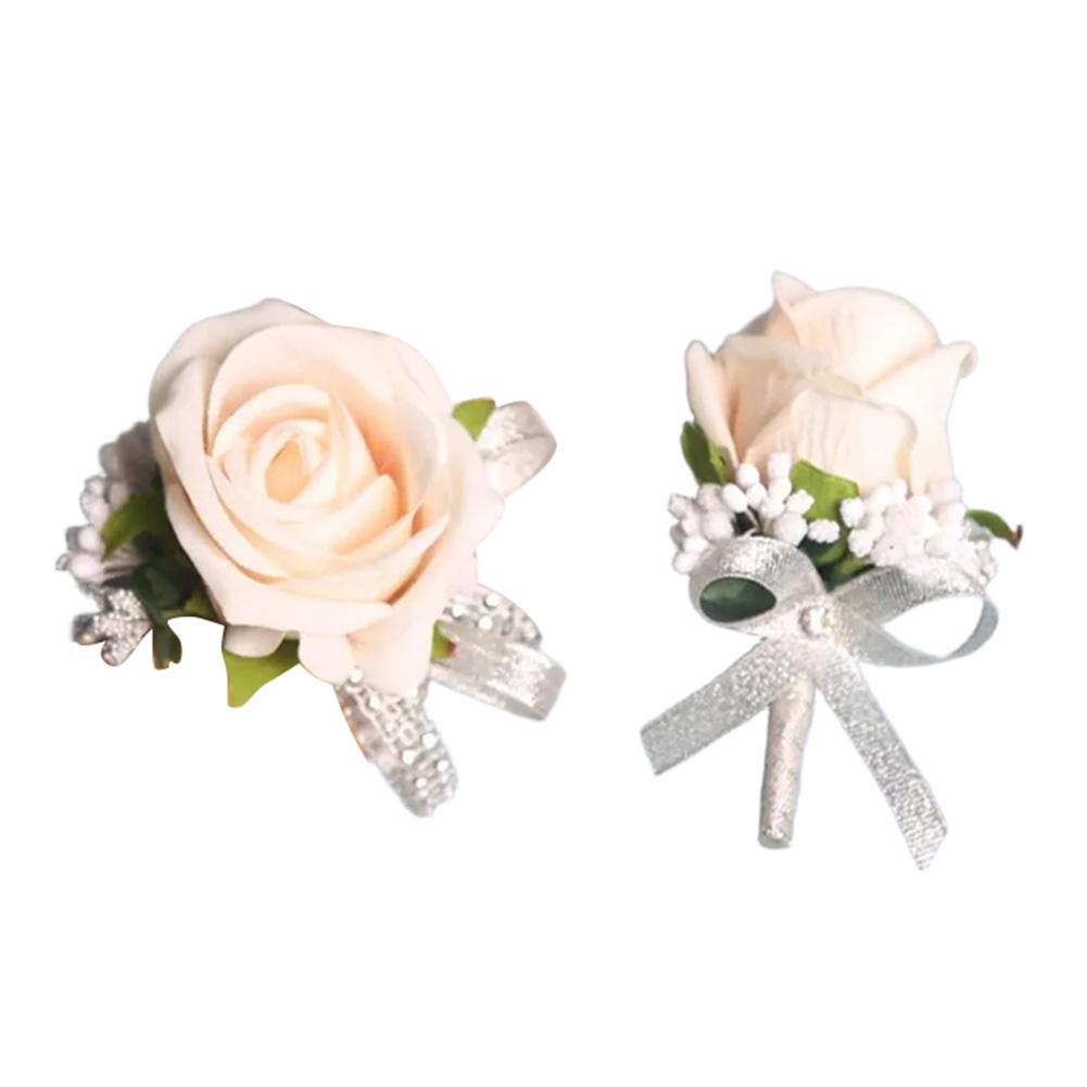 2PCS Elegant Rose Corsages For Bride Groom Bridesmaids Wedding Ceremony Anniversary Formal Dinner Party Marriage Prom