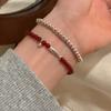 Korean INS Style Handmade Plated Copper Red Agate Fish Charm Bracelet Women Minimalist Layering Jewelry