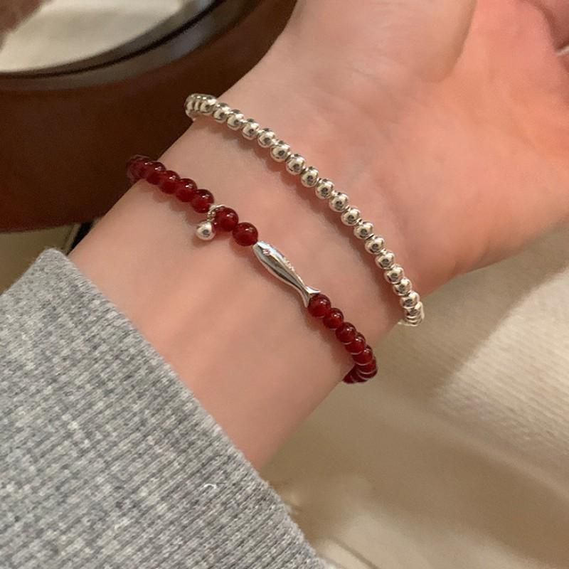 Korean INS Style Handmade Plated Copper Red Agate Fish Charm Bracelet Women Minimalist Layering Jewelry